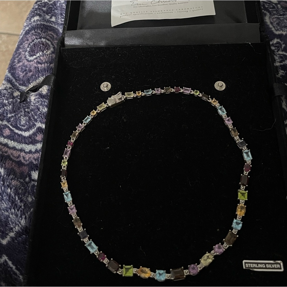 Sterling silver multi gemstone set in sterling silver with double lock